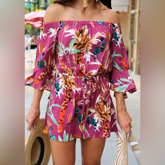 Express Dresses & Skirts - Express floral print romper - off shoulder romper size M